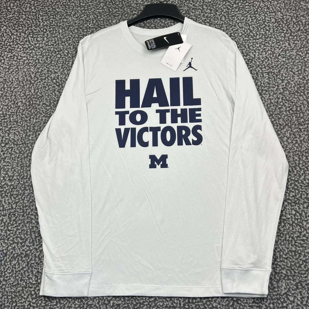 Air Jordan Michigan Wolverines Hail To The Victors Long Sleeve Shirt Large New